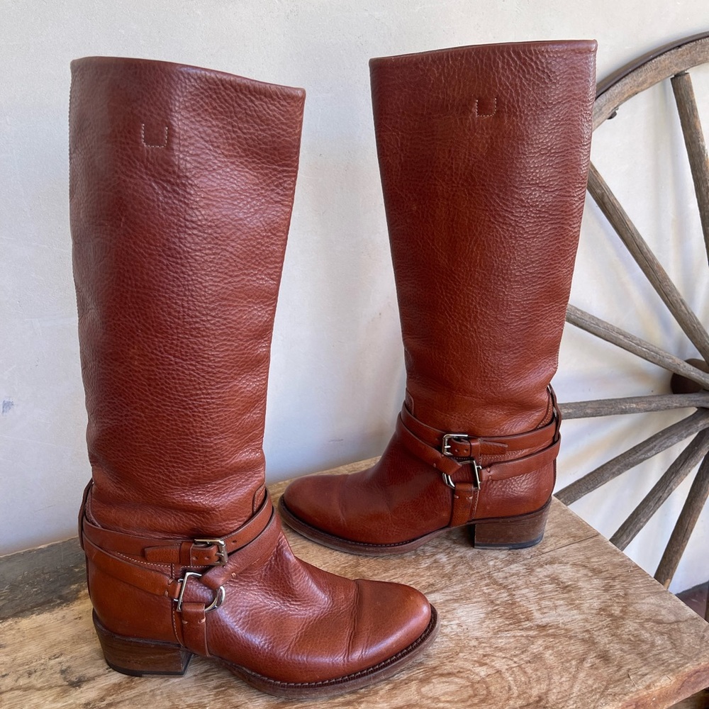 RALPH LAUREN COLLECTION Pebbled Leather Western Knee High Riding Boots 6B ITALY!